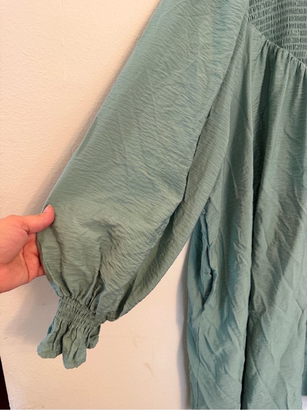 a new day Sage Green Long-Sleeve Smocked Yoke Dress - Picture 6 of 6